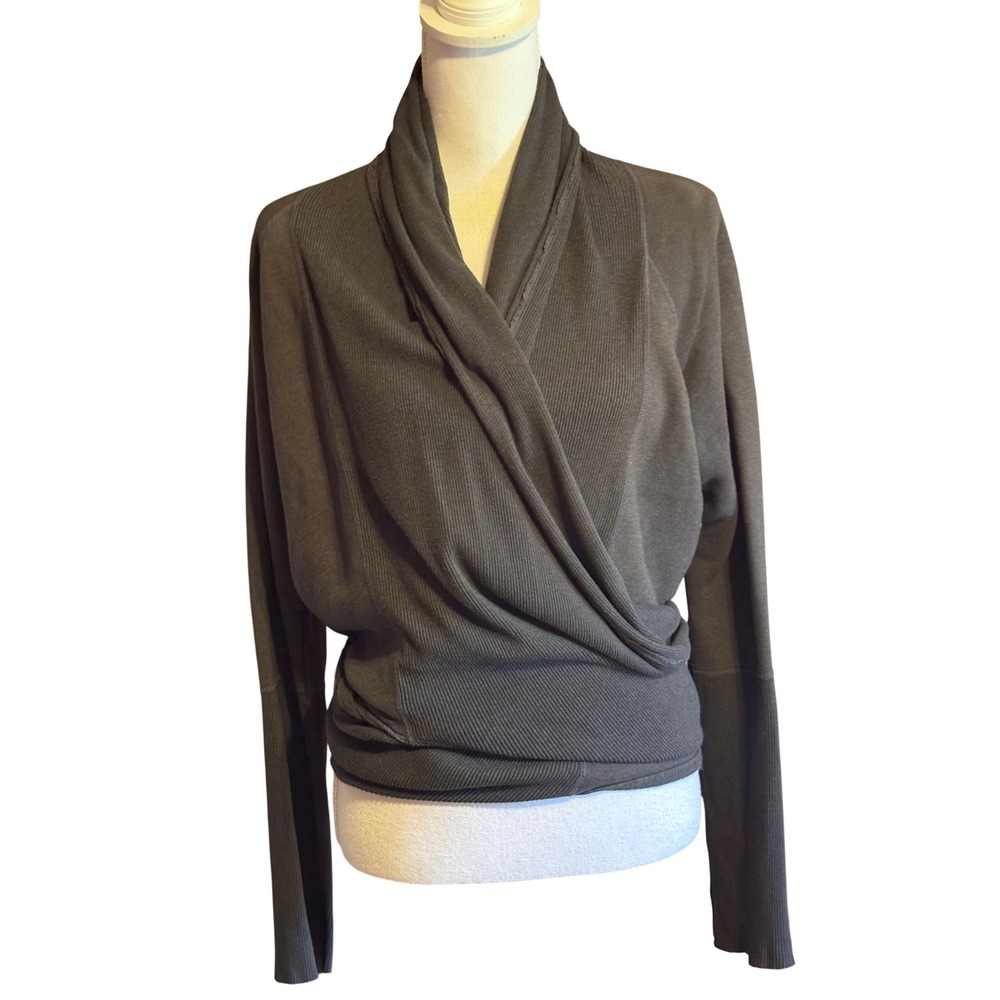 Clary Sage Organics Charcoal Ribbed Convertible Wrap Cardigan Large Yoga Boho